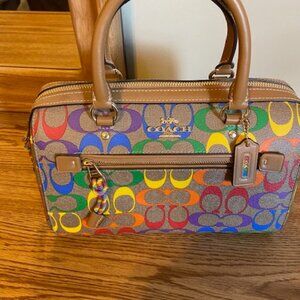 ROWAN SATCHEL IN RAINBOW SIGNATURE CANVAS (COACH C4396) IM/LIGHT SADDLE MULTI